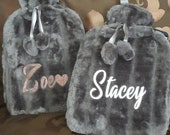 Personalised Glitter Name Hot Water Bottle Luxury Cosy Soft Plush Faux Fur Mothers Day Christmas Birthday Valentine Gifts 2 Litre Capacity