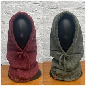 Merino wool Knitted Hood/Snood, Hand Knit
