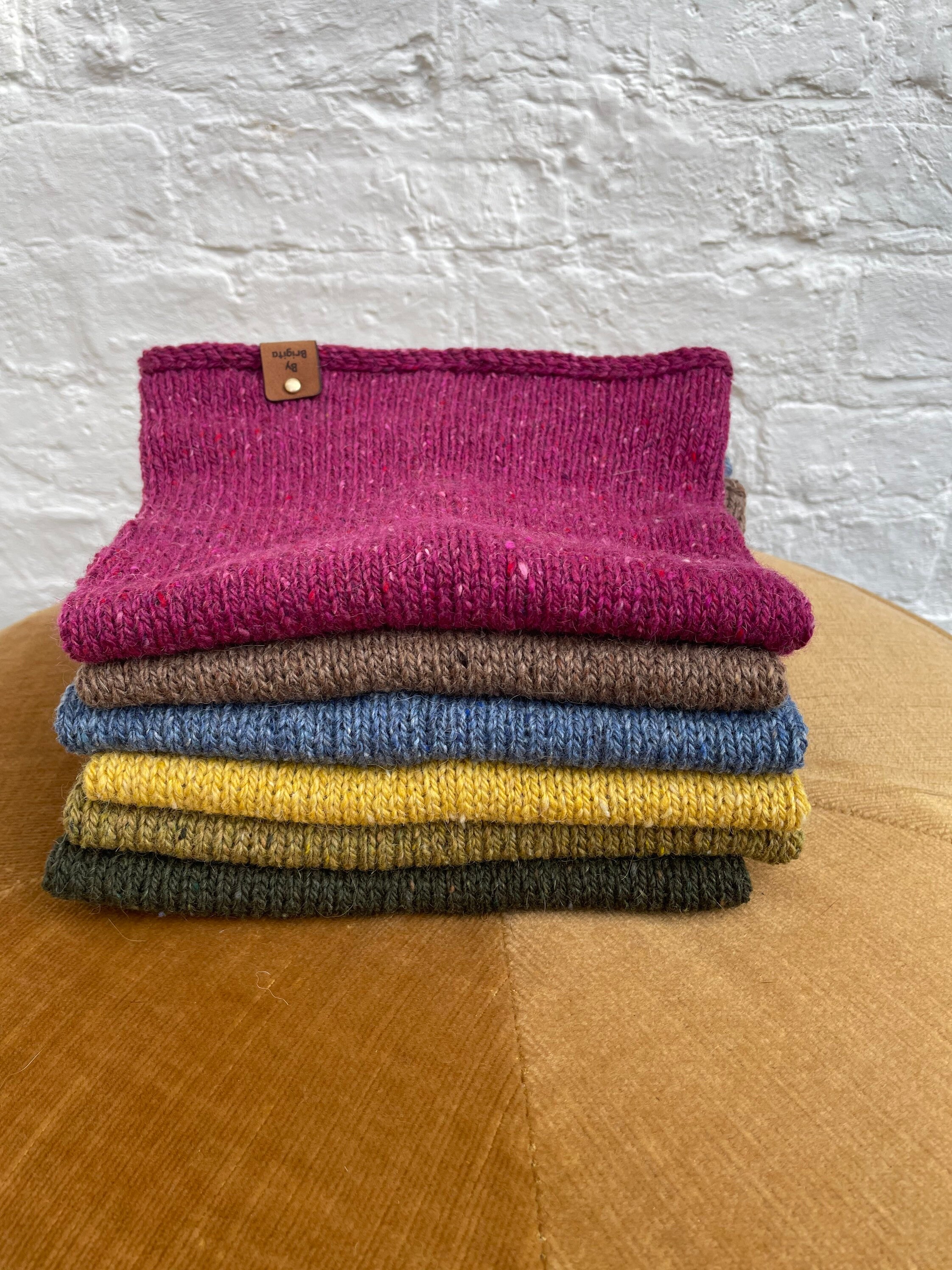 Alpaca Wool Tweed Snood Scarf With Reversible Velvet