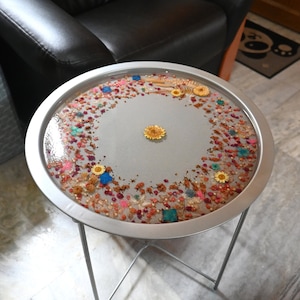 Handmade epoxy flower coffee table | Resin table | Floral resin coffee table | Table with flower | Side table | Tea table | Round table