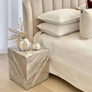 Handcrafted Marble Cube Side Table – Luxury Stone Accent Table for Modern Interiors, Minimalist Bedside or Living Room Decor