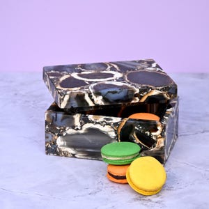 Sieradendoos zwarte agaat, wit, wordt geleverd in geschenkdoos, tarotkristallen, zeldzame vondst, vintage woondecoratie