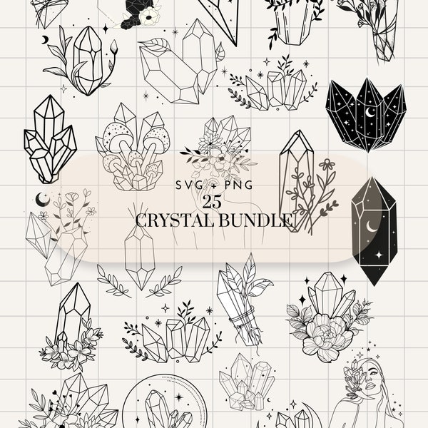 Crystal Botanical Sticker Bundle | PNG Bundle | Crystal SVG | Celestial | Sticker SVG | Crystal Png