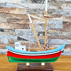 Handmade, Wooden Ship Model Fishing Boat, Wood Boat Model