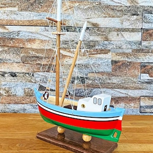 Handmade, Wooden Ship Model Fishing Boat, Wood Boat Model