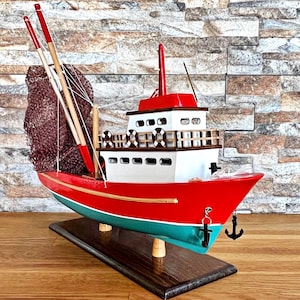 Handmade, Wooden Ship Model, Fishing Boat, Wood Boat Model, Model Ship, Model Boat, 35 cm Fishing Boat Model, Handmade gift