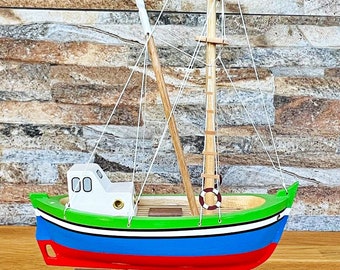 Handmade Wooden Ship Model, Fishing Boat 