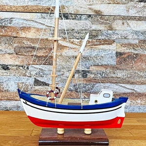 Handmade, Wooden Ship Model Fishing Boat, Wood Boat Model