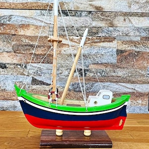 Handmade, Wooden Ship Model Fishing Boat, Wood Boat Model
