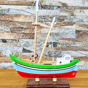 Handmade, Wooden Ship Model Fishing Boat, Wood Boat Model