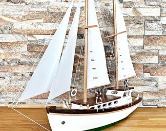 Barco de madera hecho a mano, modelo de velero, modelo de velero, barco de madera, modelo de yate, modelo de barco, velero de madera a la deriva, modelo de barco de madera