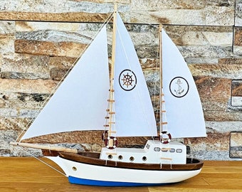 Modelo de velero de madera hecho a mano, modelo de barco, modelo de velero, velero de madera, modelo de yate, velero de madera a la deriva