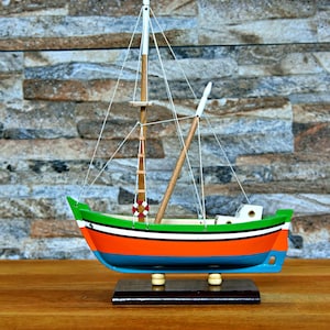 Handmade Wooden Ship Model, Fishing Boat, Model Sailboat, Handmade Boat Model