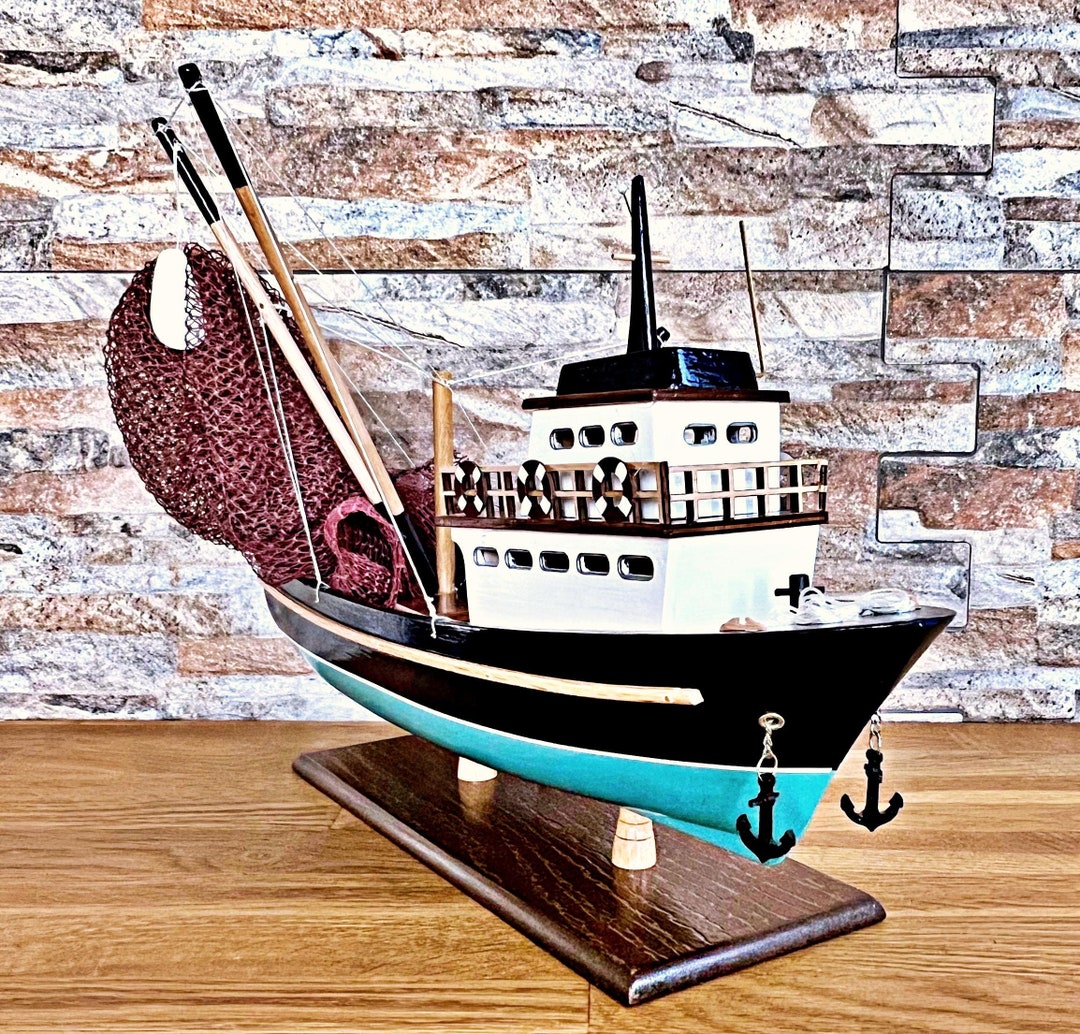Handmade Wooden Ship Model, 35 Cm Fishing Boat Model, Wood Boat