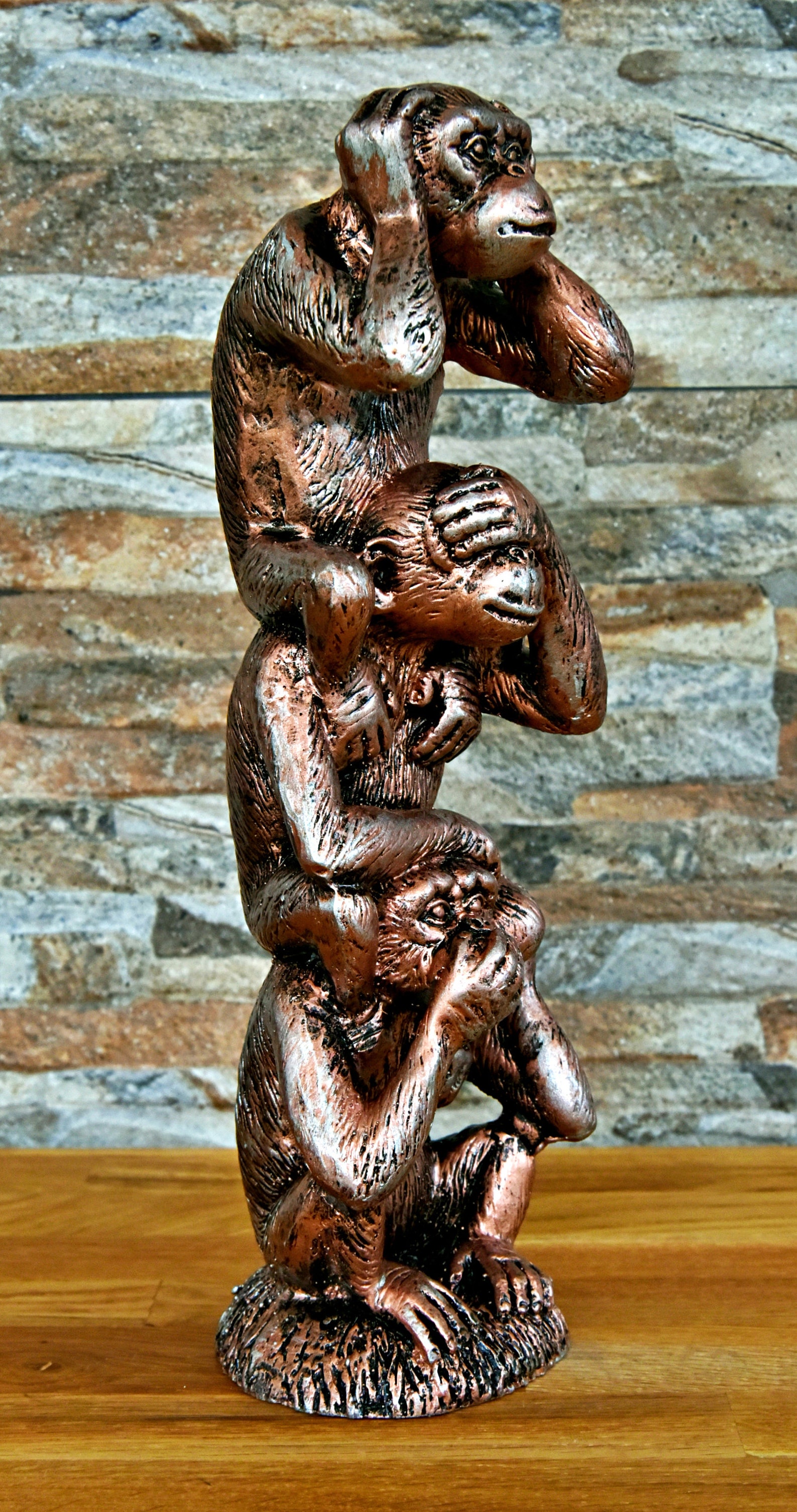 Three Wise Monkeys Statue Bronze Color Three Monkeys Etsy