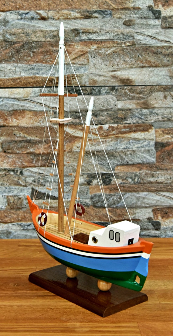 Handmade, Wooden Ship Model Fishing Boat, Wood Boat Model 