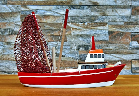 Handmade, Wooden Ship Model Fishing Boat, Model Ship, Wooden Ship