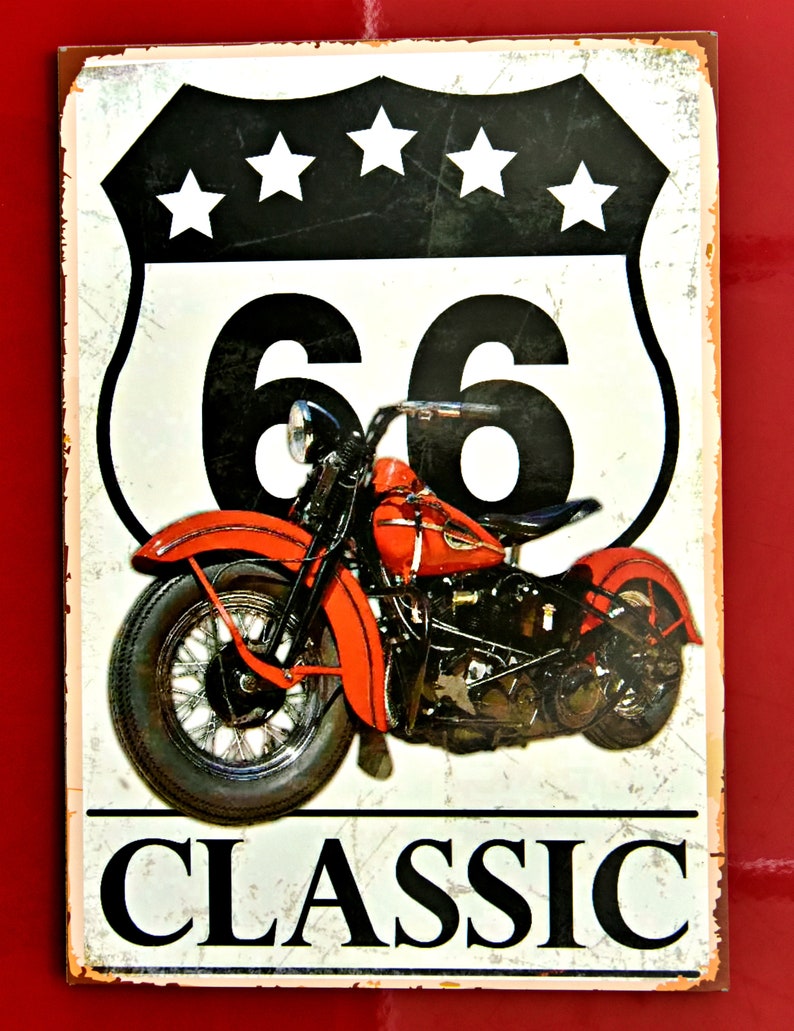 Vintage Poster | Route 66 | Motorcycle Poster | Wooden Poster | Retro ...