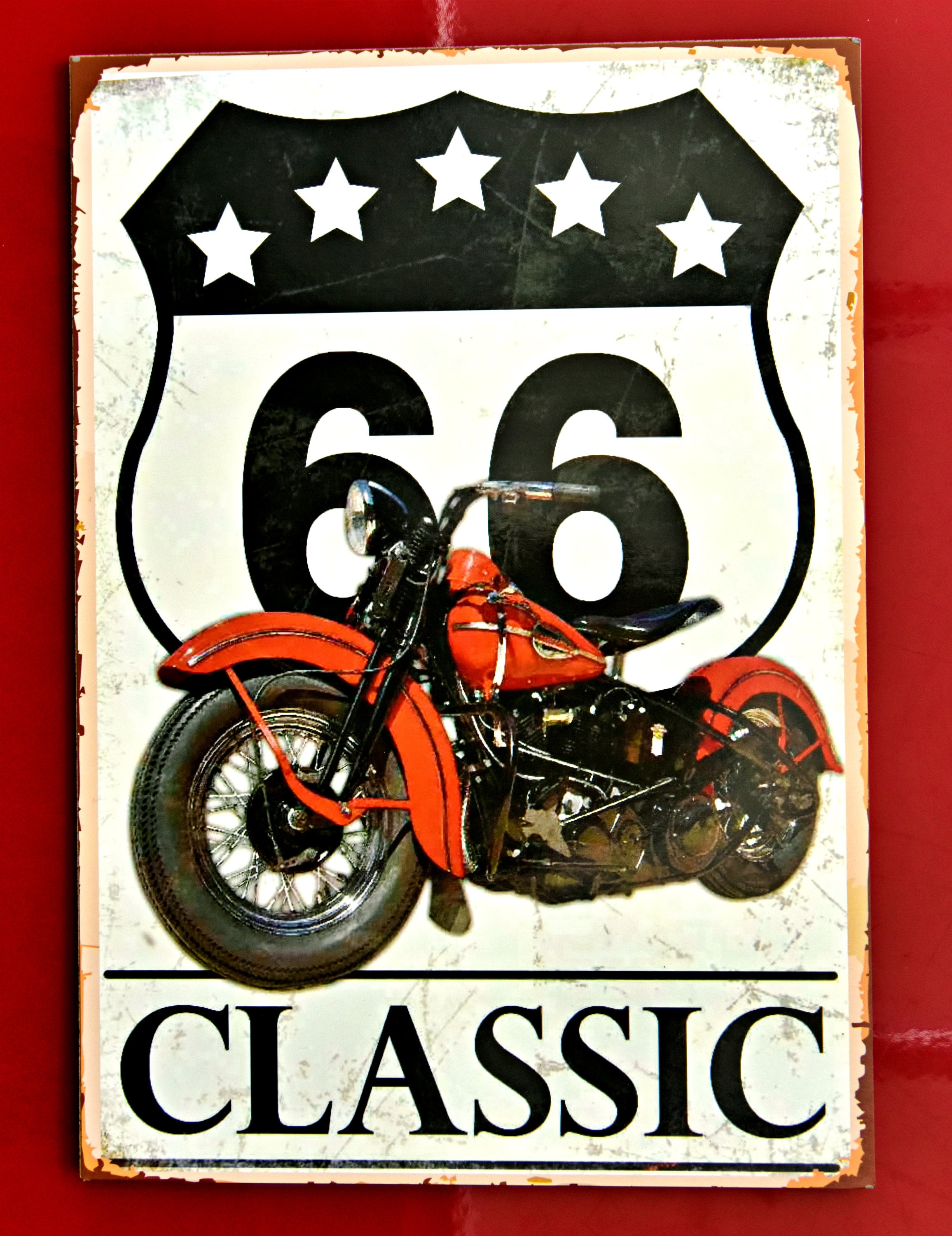 Vintage Poster | Route 66 | Motorcycle Poster | Wooden Poster | Retro ...