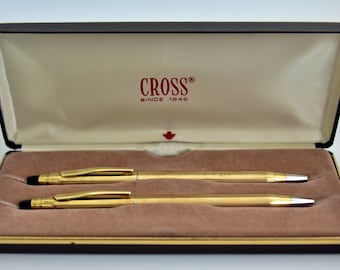 Vintage Gold Brandname Cross  pencil and ballpoint set, 1980s, 1/20 10 K Rolled Gold Cross Pencil set