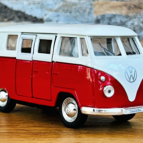 Volkswagen T1 Bus 1963, 1/34 diecast car, 1/34 scale model car, vintage bus 1/34, car model metal, collection, VW diecast model bus