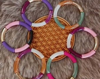 Bracelets INES : Bracelet élastique tubes incurvées - Diverses couleurs - esprit années 80