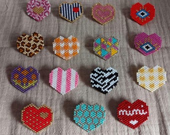 Broche de corazón con cuentas Miyuki - Broche de punto de ladrillo tejido a mano - Regalo de joyería con cuentas - Parte 1