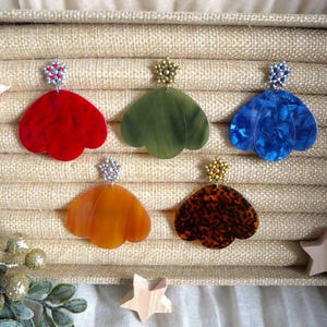 GARANCE earrings - 3-petal acetate pendant and seed bead star stud earrings - 5 colors to choose from - 70&#39;s style