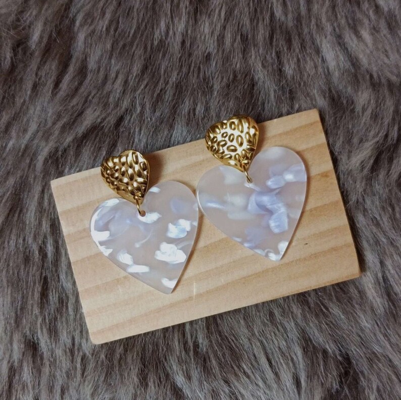 LOVISE Heart Earrings in Terrazzo Acetate and Gold Stainless Steel ...