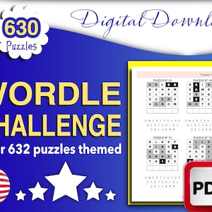 Wordle Challenge, Wordle themed, Over 630 puzzles with solution, Letter format.