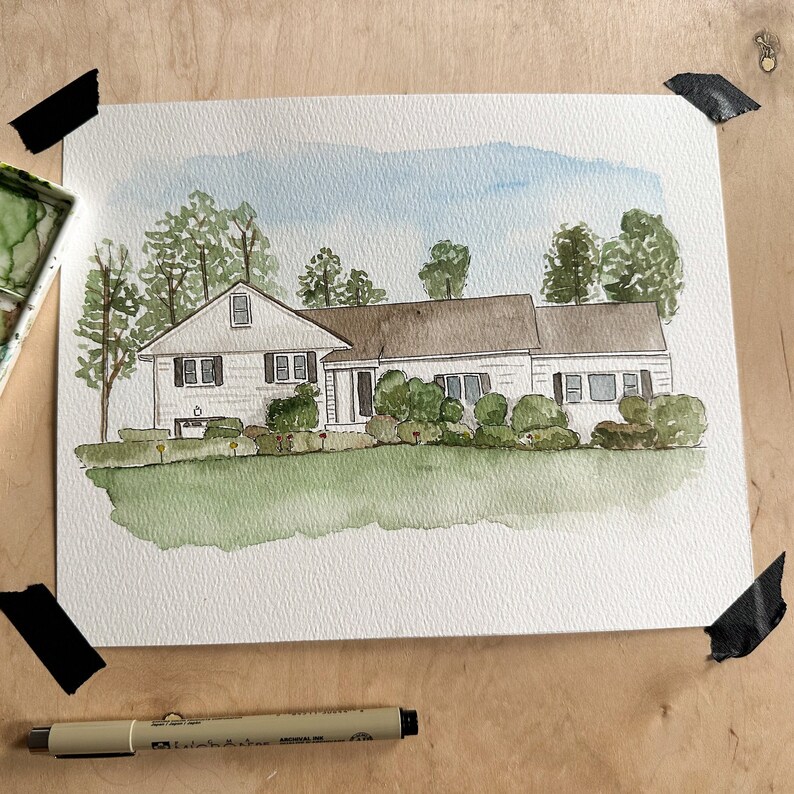 Custom Location Water Color Painting House, Apartment, Private Residence image 4