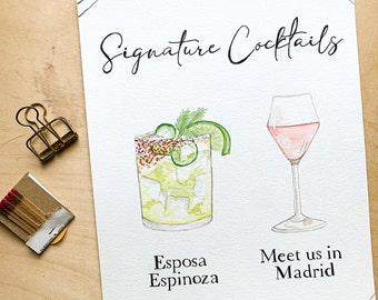 Custom Cocktail Menu for Wedding, Birthday, Baby Shower