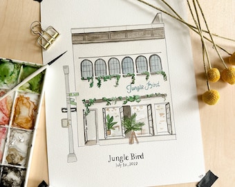 Hand Painted Custom Location Water Color Painting - Bar // Restaurant // GIFT