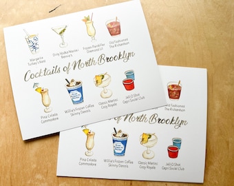 Cocktails of North Brooklyn Print: Bar Cart Art (8x10)
