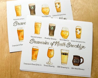 Breweries of North Brooklyn Print: 8x10 Art, Beer Lover Gift