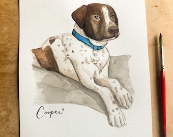 Hand Painted Custom Dog Portrait Handmade Watercolor Painting
