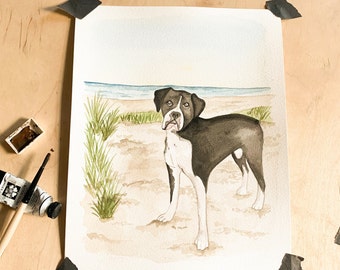 Custom Dog Portrait Handmade Watercolor Painting