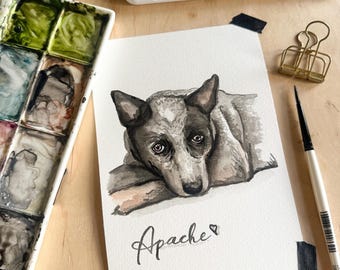 5x7 Hand Painted Custom Dog Portrait Handmade Watercolor Painting