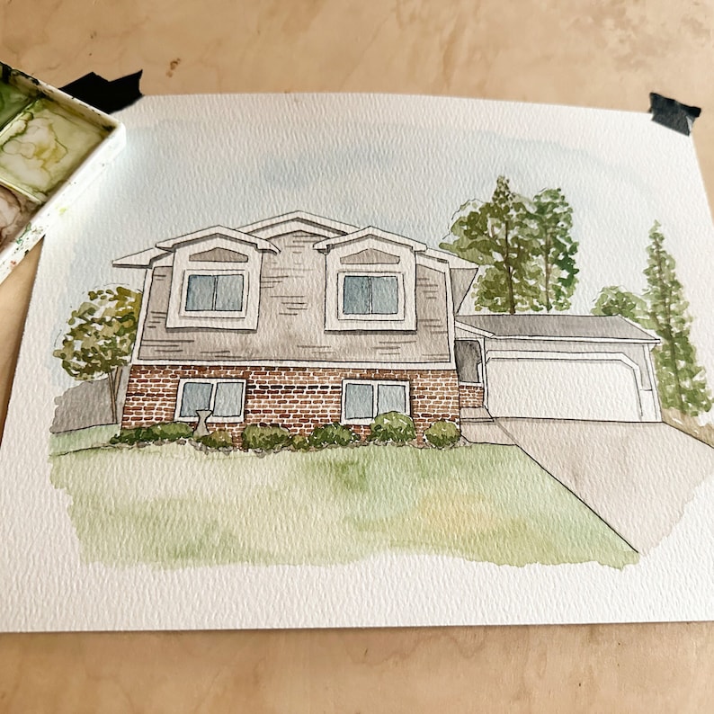 Custom Location Water Color Painting House, Apartment, Private Residence image 2