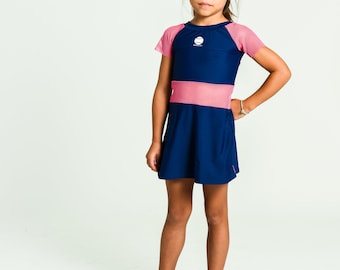 DeuceLuv/ Girl's Navy Blue Modern Purple Mesh Tennis Dress