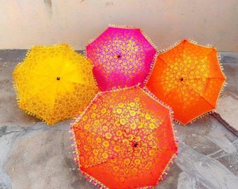 Wholesale Lot Multi designed Indian Wedding Umbrella Sun Parasols Handmade Umbrella Decorations Indian Home Decoration Gold Printed