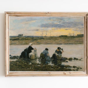 PRINTABLE ART | Vintage Washerwomen Oil Painting | River Vintage Paint | French Painting | Laundry Painting | Laundry Room Decor
