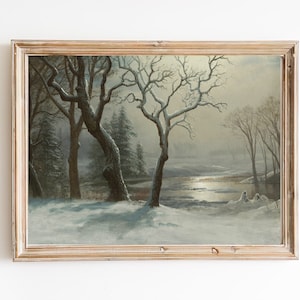 PRINTABLE ART | Winter Snow Painting | Frozen River Painting | Vintage Landscape Painting | Winter Lake Landscape | Classic Painting