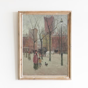 PRINTABLE ART | Vintage Street View of New York Oil Painting | New York Art Print | Citiscape New York Painting | Antique New York Painting