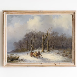 PRINTABLE ART | Winter Landscape Paintings | Snow Painting | Nordic Art | Winter House Decor | Antique Art | Horse Sled Art | The Sled Ride