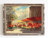 PRINTABLE ART Vintage Flower Market Wall Art Street Flower Market Oil Painting Architecture Wall Art Old Town Street Artwork