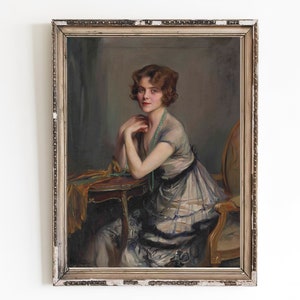 PRINTABLE ART | Elegant Woman Portrait | Vintage Woman Portrait Oil Painting | Antique Woman Portrait | Woman Painting | Vintage Fashion Art