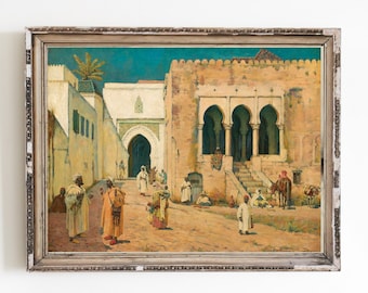 LEINWAND KUNSTDRUCK | Street in a African Town Wand Kunstdruck | Vintage Architektur Dekor | Orientalisches Arabisches Ölgemälde | Kunst aus dem Nahen Osten