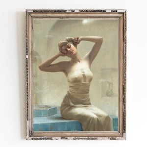 CANVAS ART PRINT | Woman at the Bath Oil Painting | Female Figurative Wall Art Print | Classic Woman Portrait Home Decor | Bathing Art