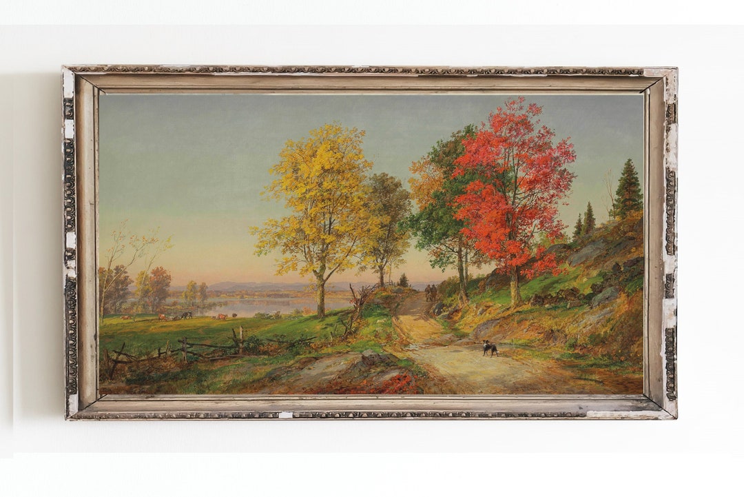 Fall Lake Landscape Canvas Art Print | Antique Oil Painting - Etsy